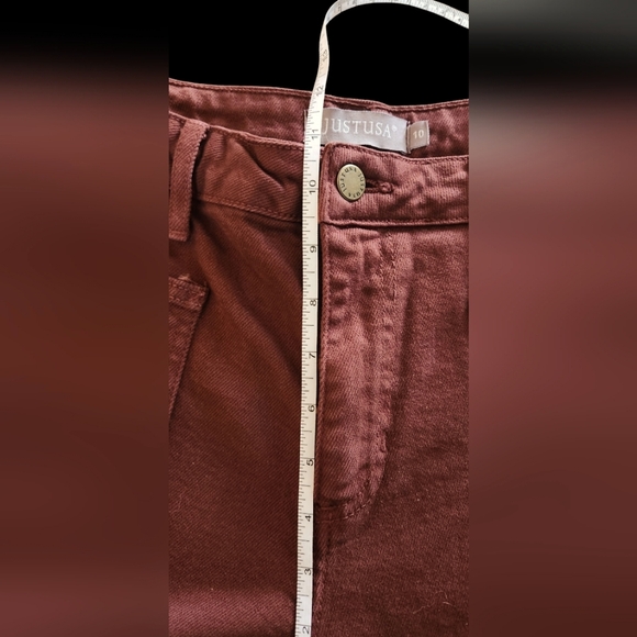JUSTUSA~Maroon Wide Leg Denim Jeans~Raw Hem~size 10 - Picture 9 of 11